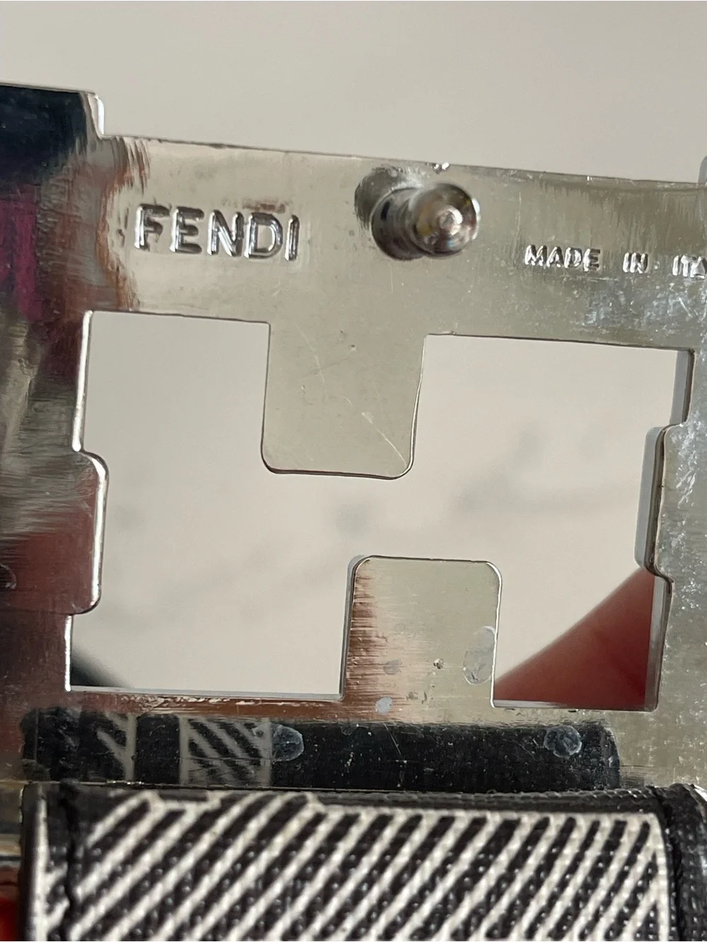 Fendi Black Leather Belt with Multicolor FF Logo and Silver Double F Buckle